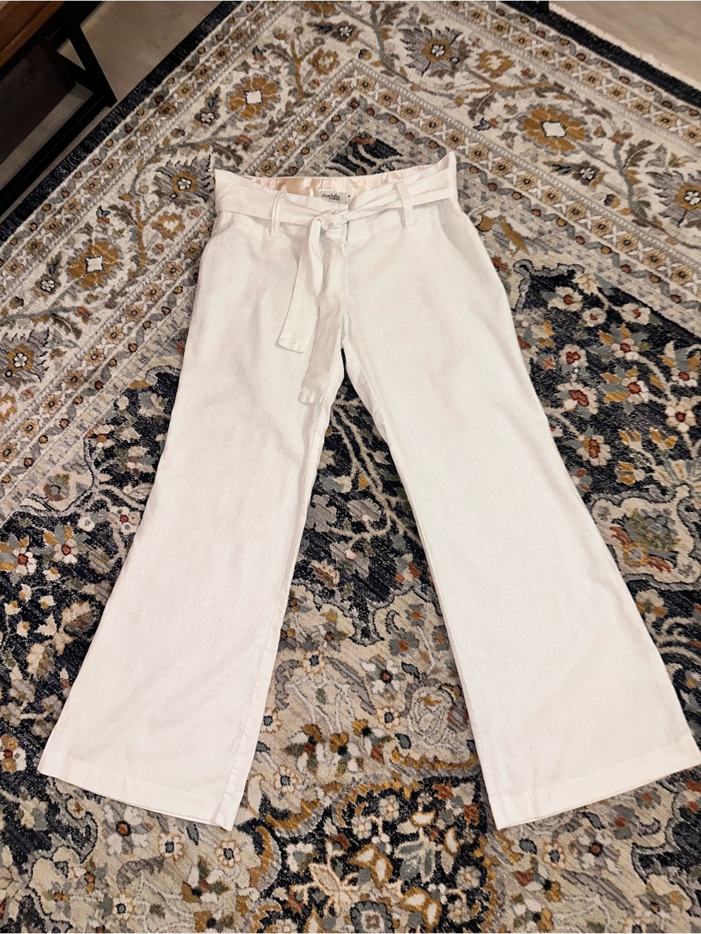 Vintage Y2K Charlotte Russe White Wide-Leg Linen Blend Pants Size 12 Low-Rise